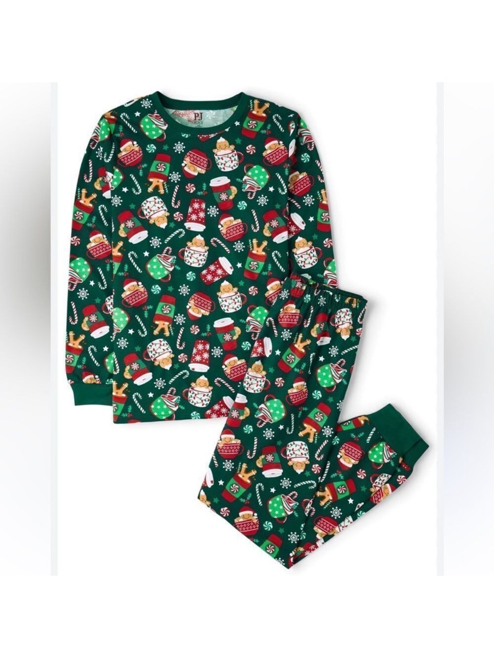 PJ Place M Women’s Adult Winter Green Multi Gingerbread Cocoa Mugs PJ Jogger Set